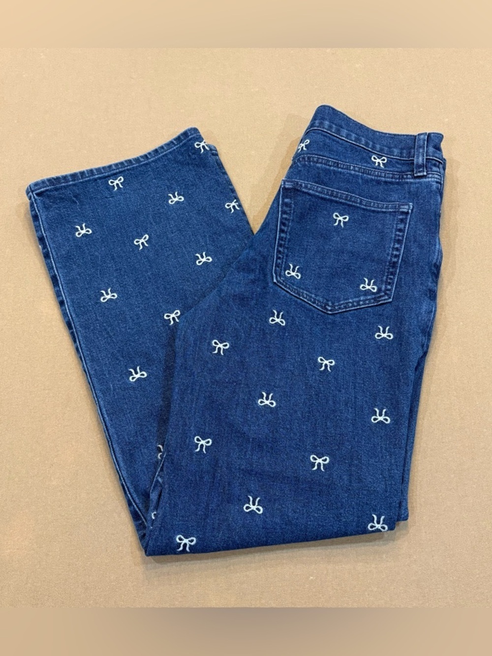 J. Crew Bow Embroidered Full Length Slim Wide Leg Jeans Size 26